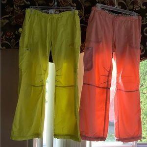 KOI cargo scrub pants size women’s large 
Yellow and peach in color
